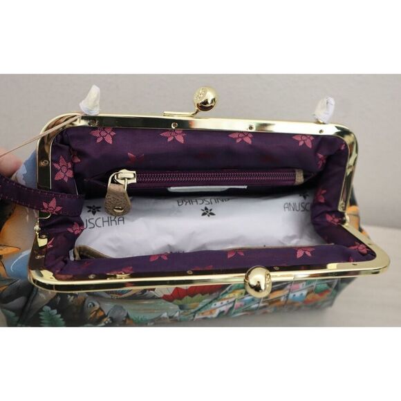 Anuschka Hot Air Balloon Hand-Painted Leather Kiss Lock Clutch Crossbody Bag - Picture 8 of 11